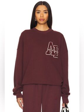 Anine Bing Burgundy AB Lettermen Crew Sweatshirt